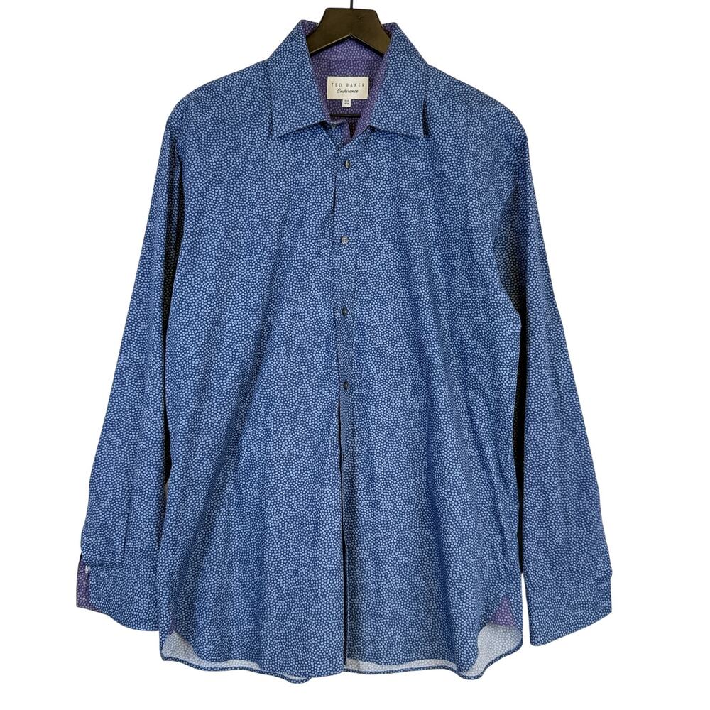 Ted Baker Endurance Mens Blue Printed Dress Shirt - 16.5 34/35